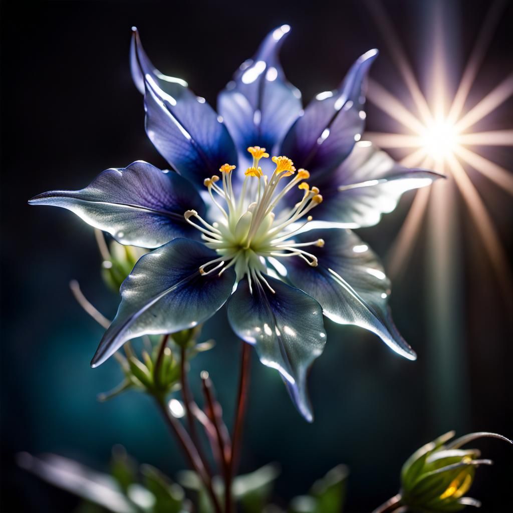 Glass Columbine Flower with Luminous Glow