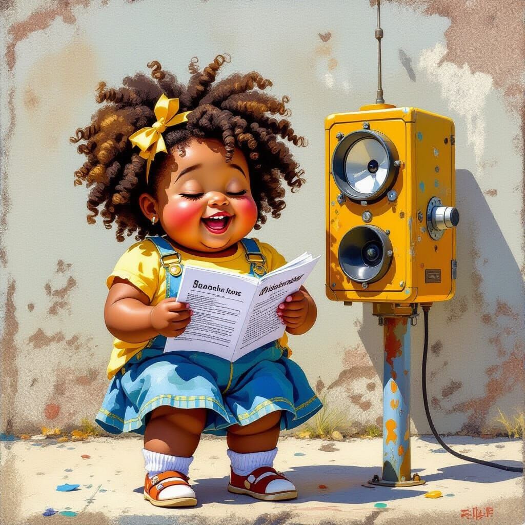 Joyful Black Girl Reads School Announcements in Vibrant Art ...