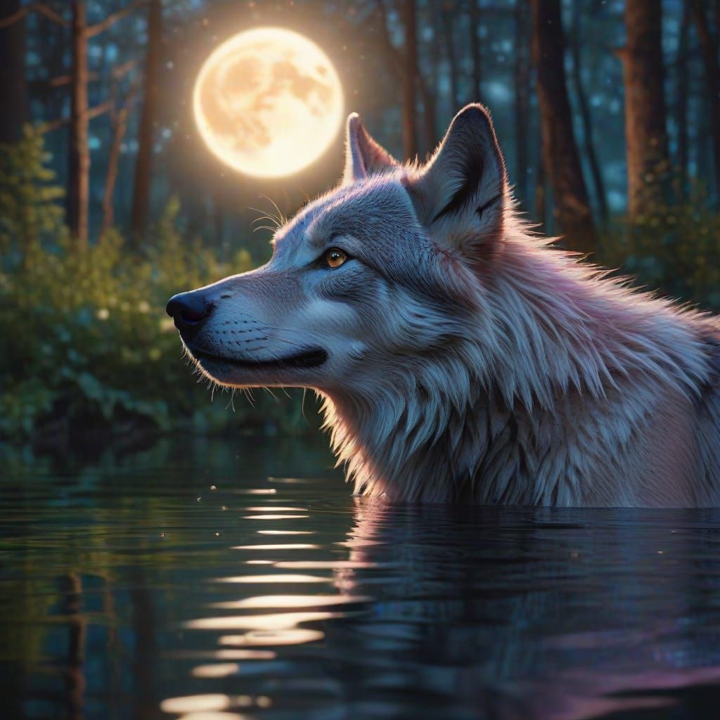 Wolf in Astral Forest: Surreal Dreamy Portrait