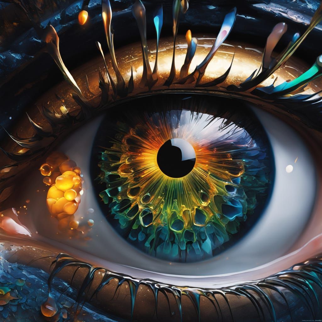 Vibrant Hyperrealistic Honey Eye Portrait in Intricate Calli...