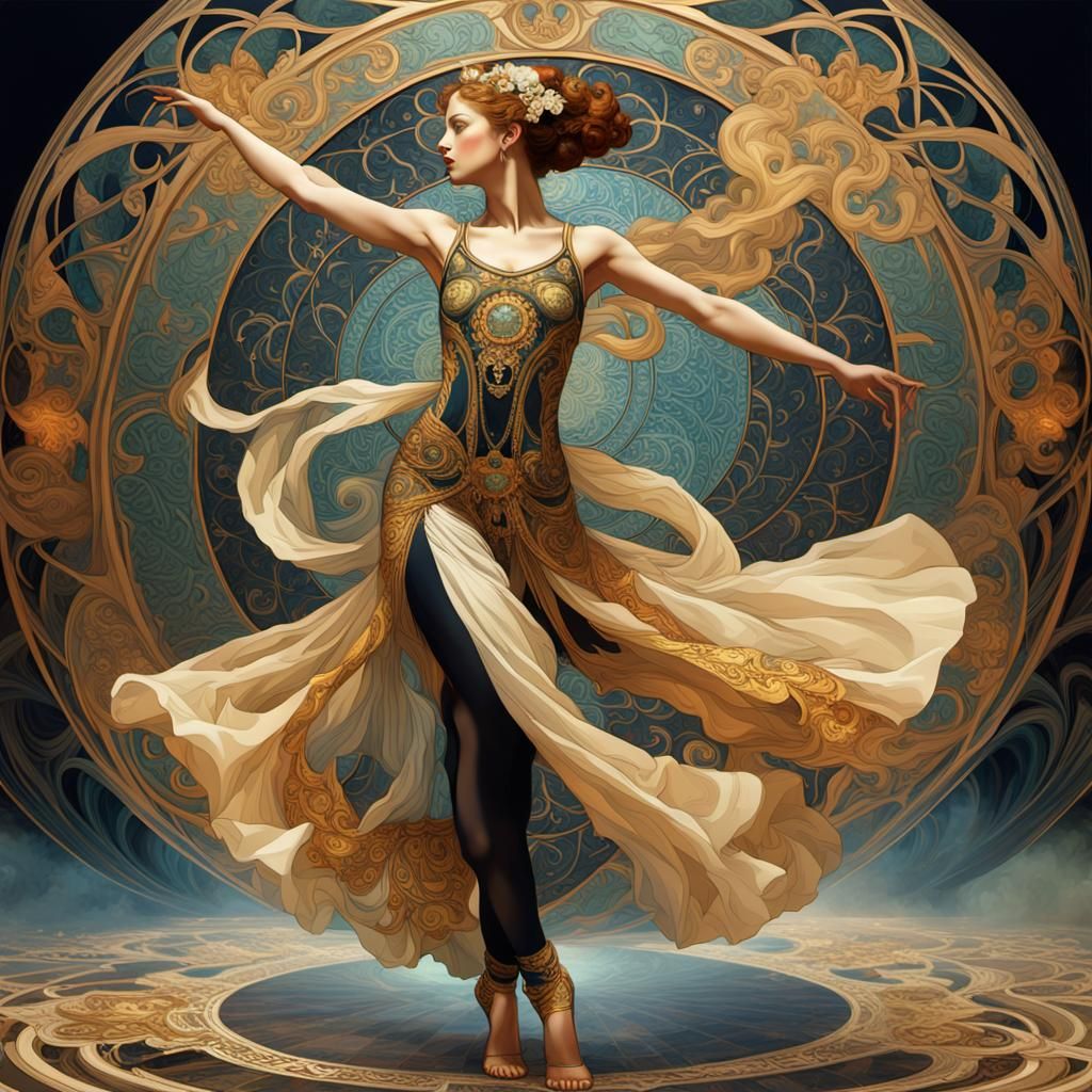 Art Nouveau Dancer with Flowing Costume