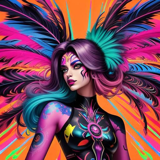 Peacock Woman Portrait in Digital Graffiti Style