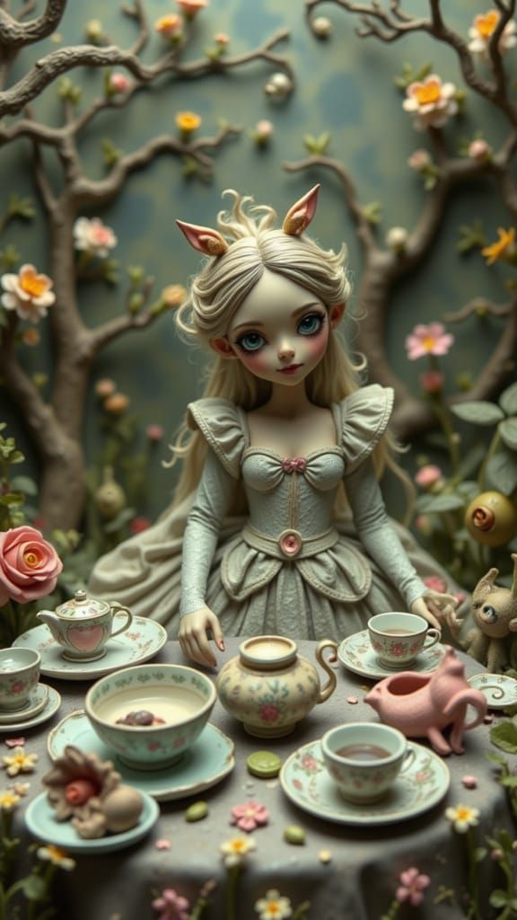 Fairy Godmother's Whimsical Tea Party in Claymation Style