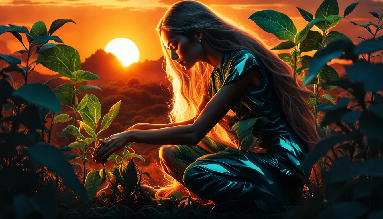 Bio Art Collage: Woman, Sunset, and Broken Heart