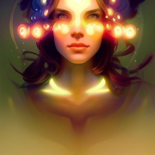 Luminescent Mushrooms Portrait in Hyperdetailed Style