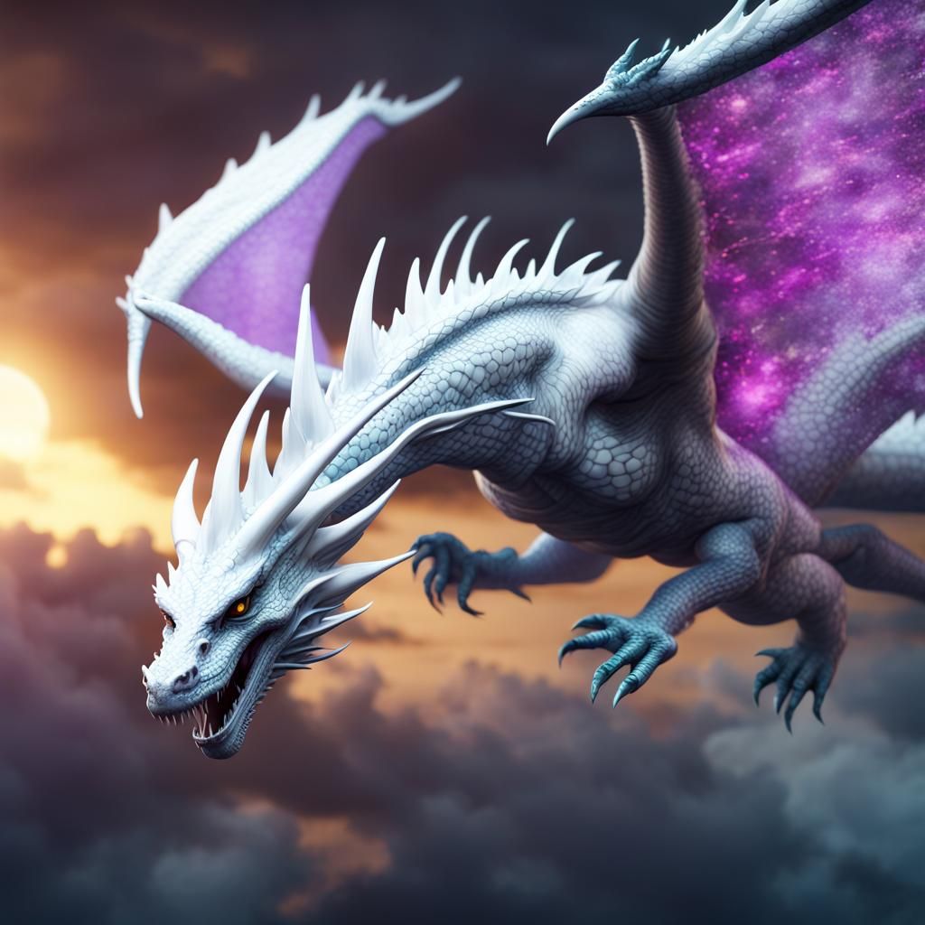 Cyberpunk Dragon in Flight: Detailed Matte Painting