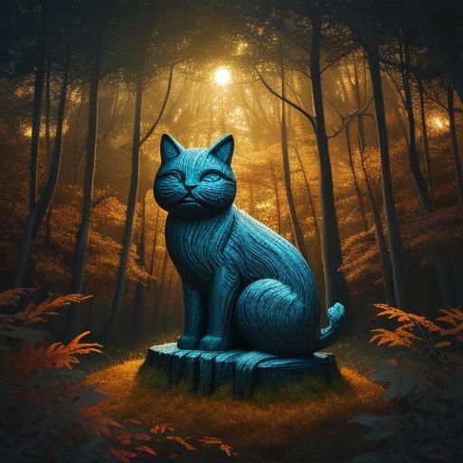 Enchanted Tree with Carved Cat: Dreamlike Digital Art