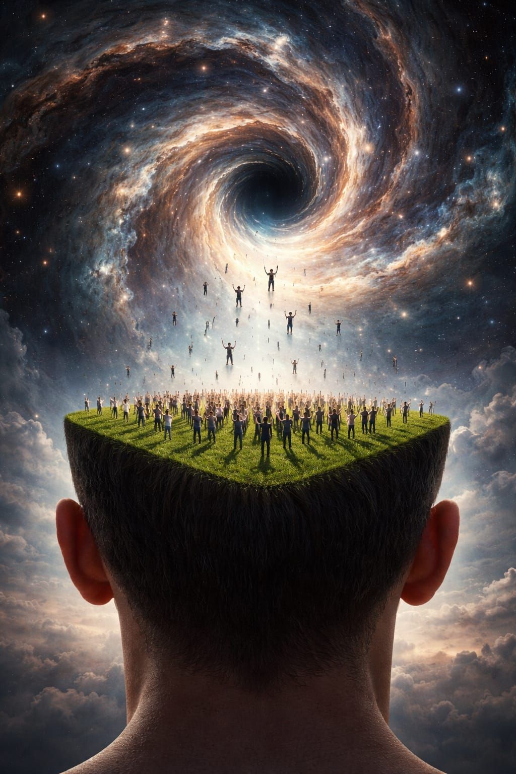 Surreal Rapture Scene with Cosmic Vortex and Floating Figure...