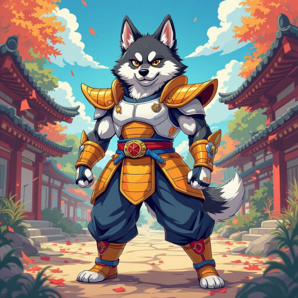 Saiyan Dog Hero in Anime Style