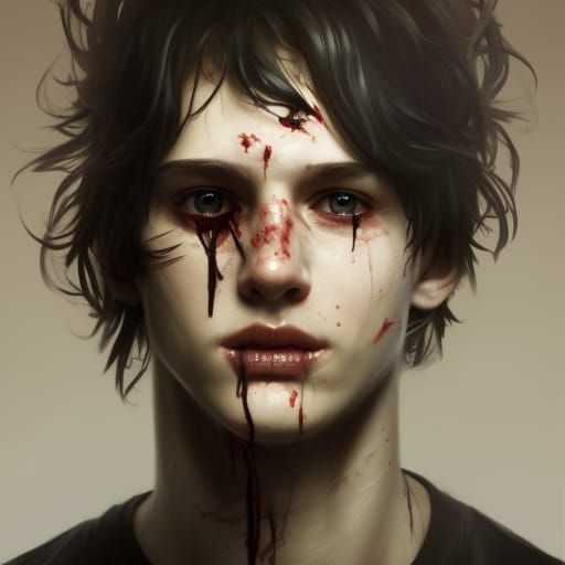 Detailed Portrait of a Smiling Scarred Teenage Boy