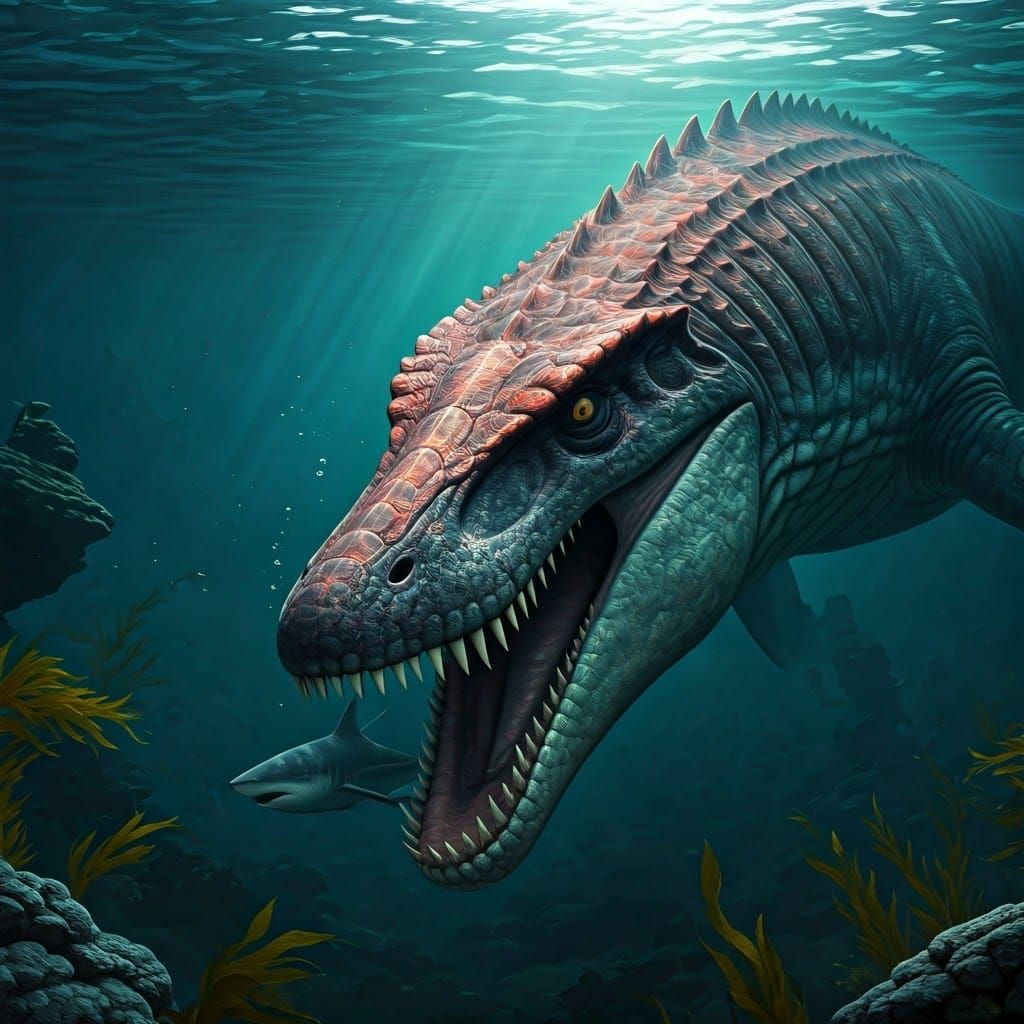Menacing Mosasaurus Emerges from the Deep Ocean