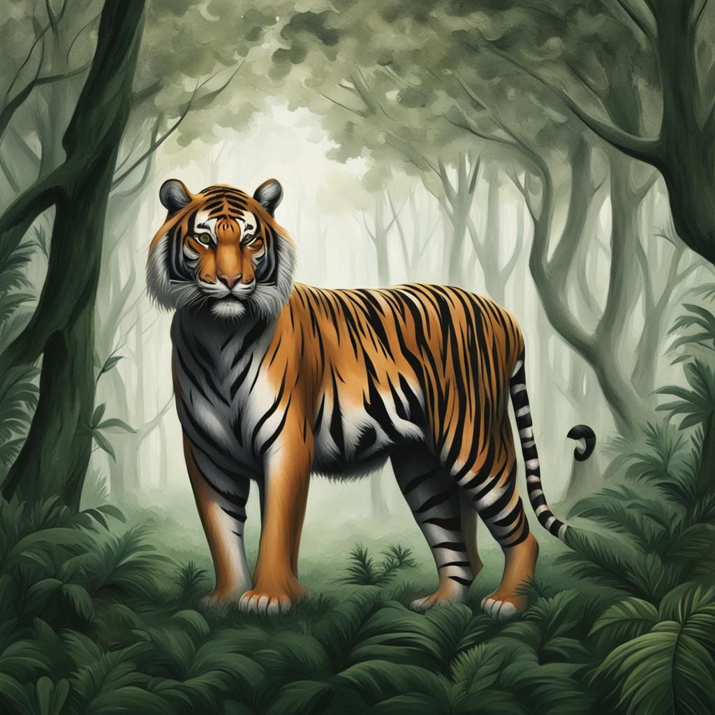 Tiger in Clearing: A Realistic Wildlife Scene