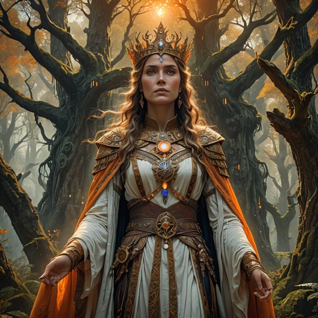 Queen Angelo in Mystical Forest, High-Fantasy Art