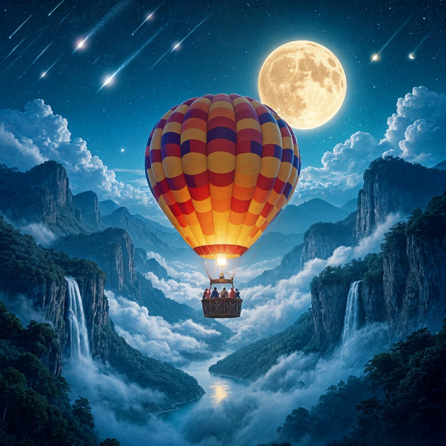 Night Sky Balloon Ride: Dreamy Fantasy Landscape