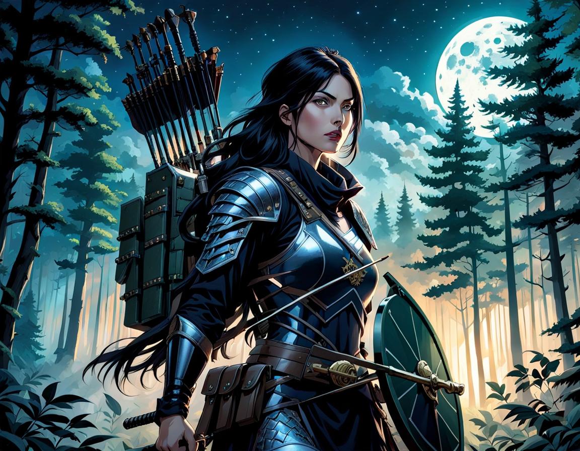 Female Warrior in Forest, Graphic Novel Art