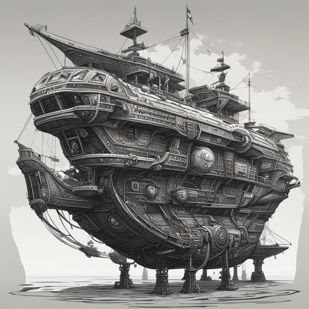 Futuristic Pirate Ship Sailing Through Space
