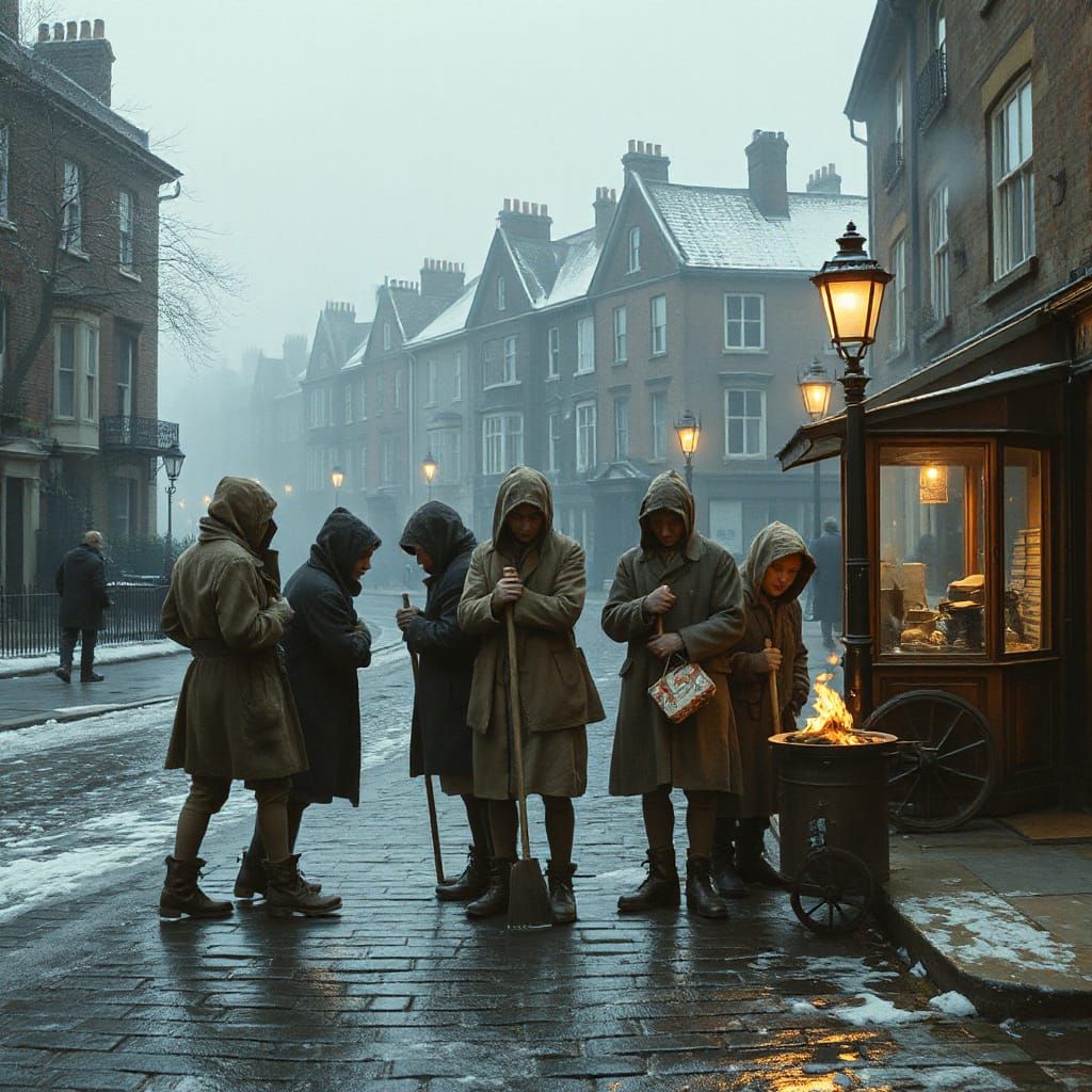 Chimney Sweeps in Victorian London: Impasto Painting