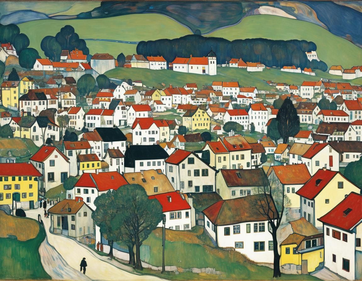 Expressionist Town Inspired by Early Modern Masters