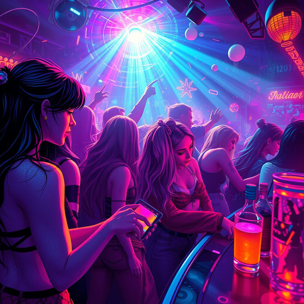 Vibrant Nightlife Scene in Neon-Drenched Futurism
