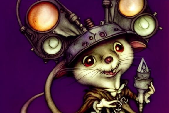 Steampunk Mouse Illustration in Watercolor Style