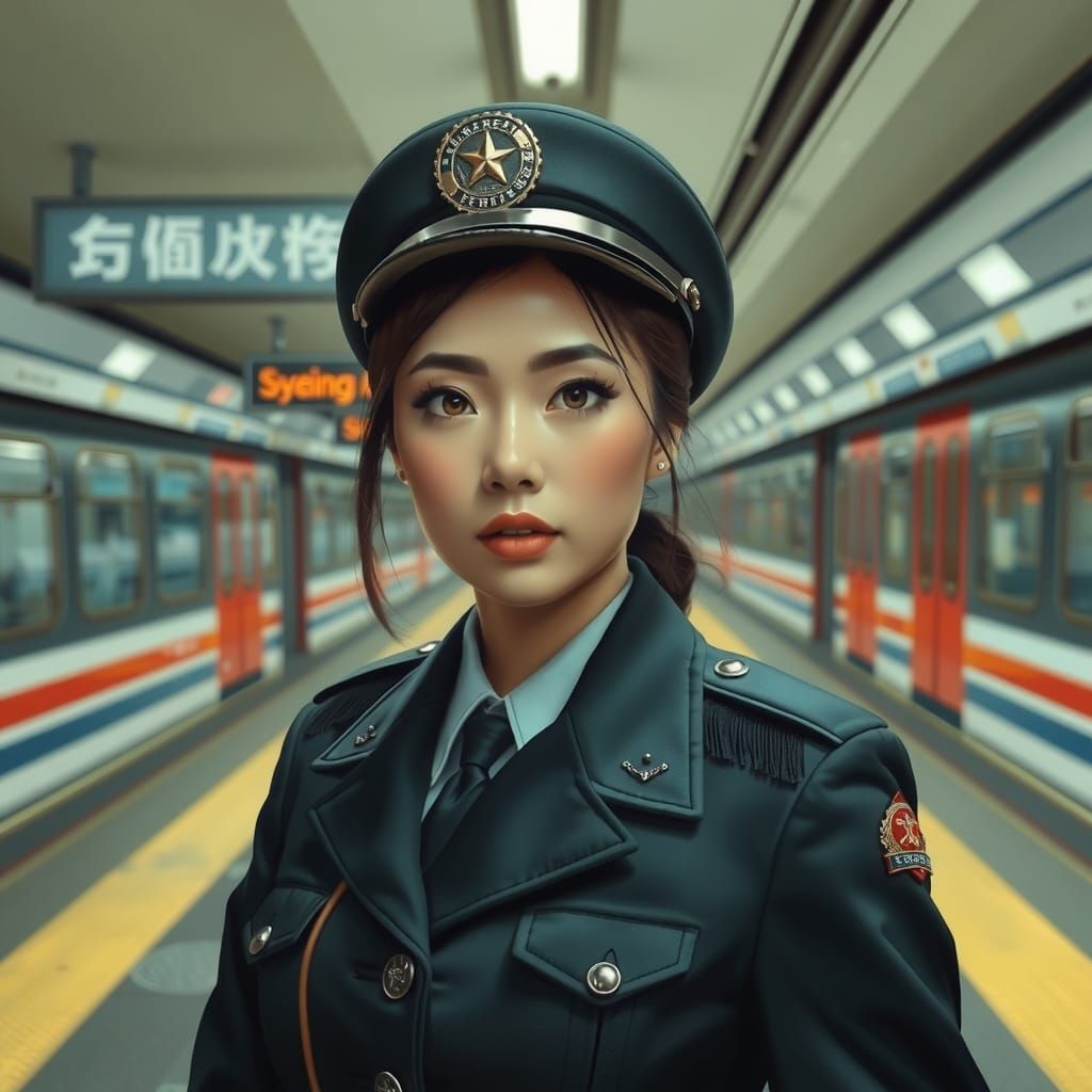 Cubist Woman Officer at Pyongyang Metro