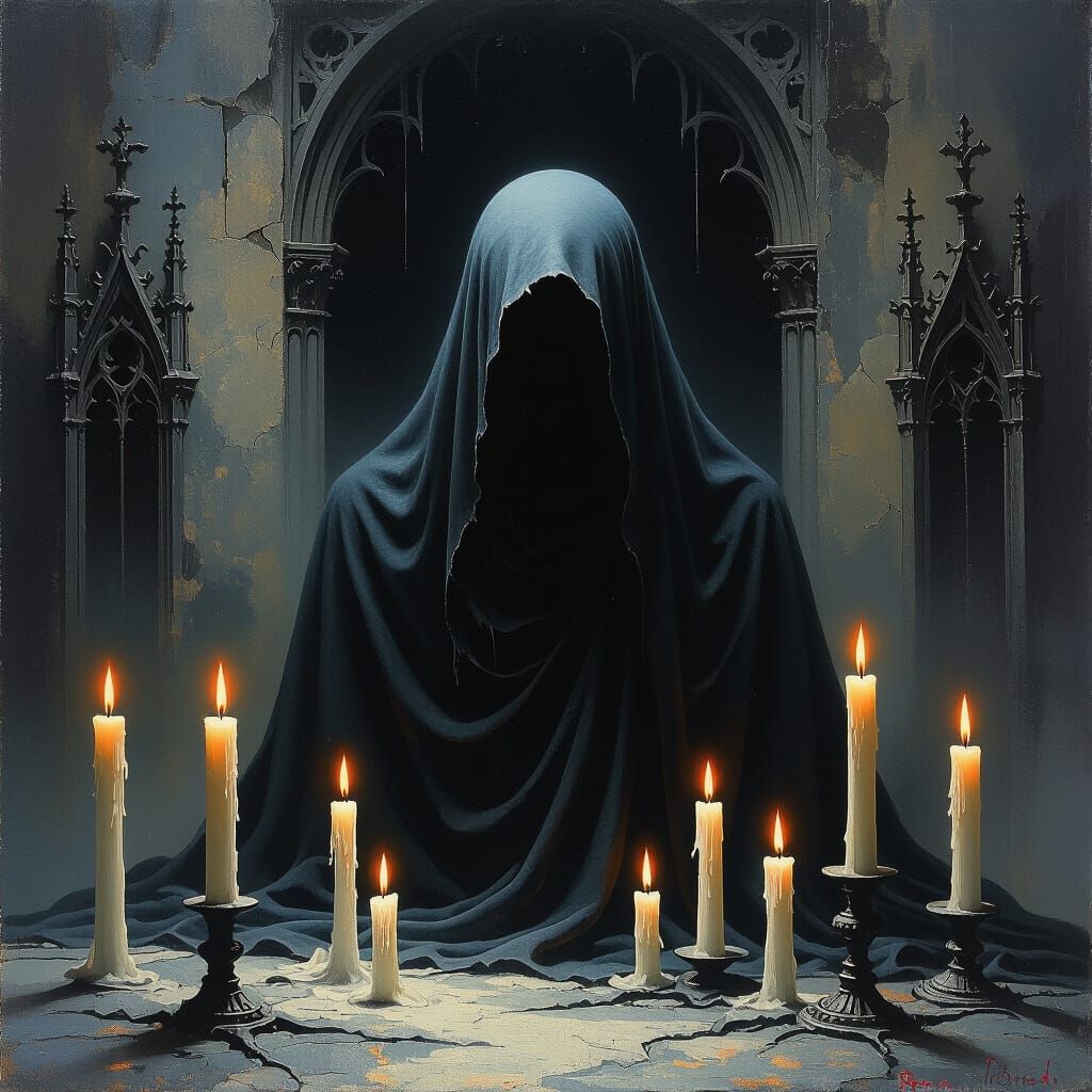 Ominous Figure in Gothic Setting, Surreal Art