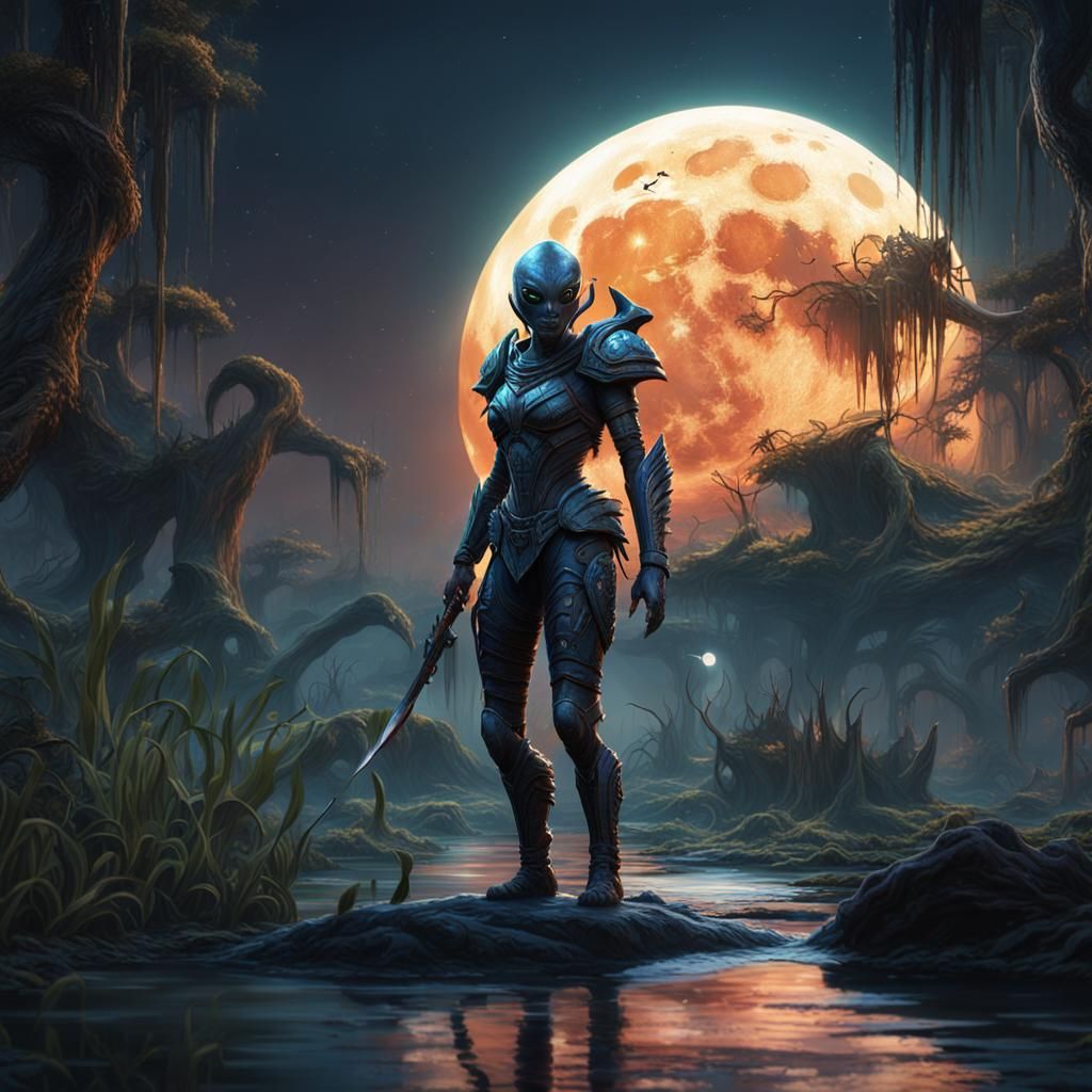 Alien Warrior in Louisiana Swamp: Fantasy Concept Art
