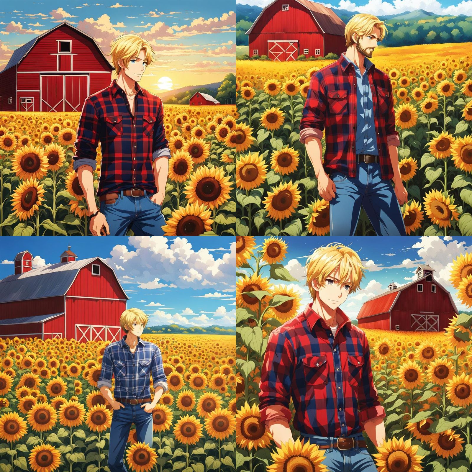 Sunflower Field Portrait in Anime Style