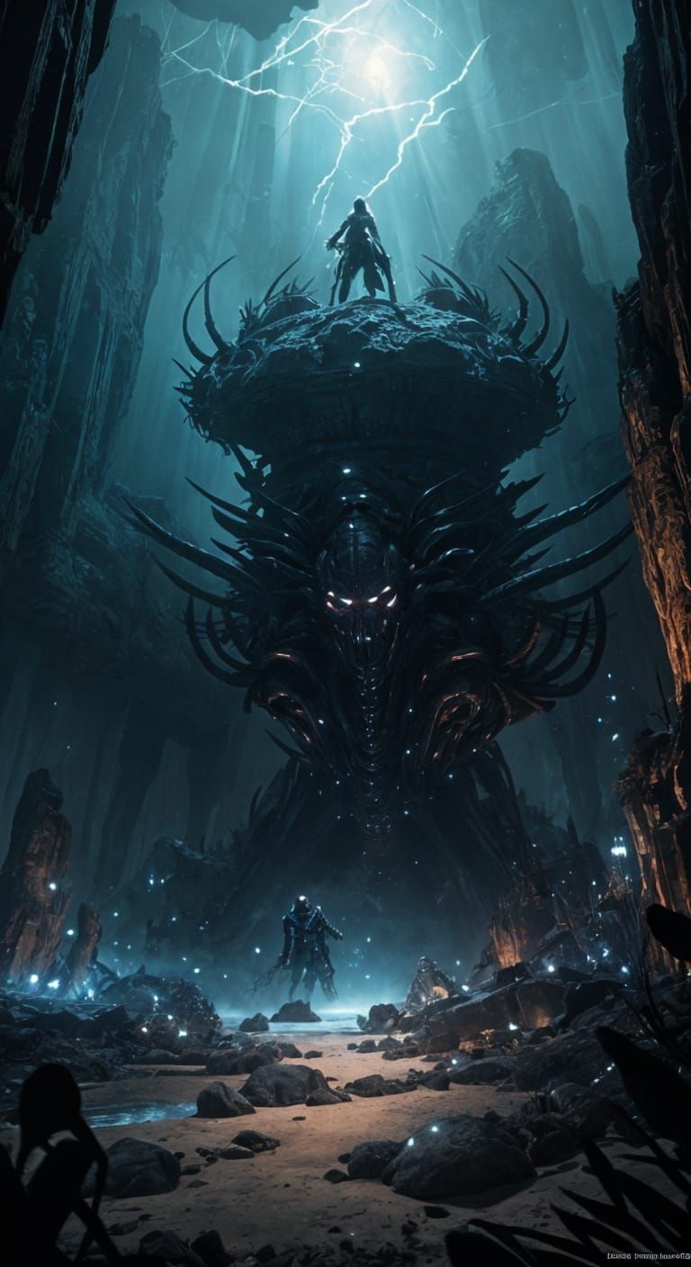 Gigantic Black Widow Spider in Dark Cave