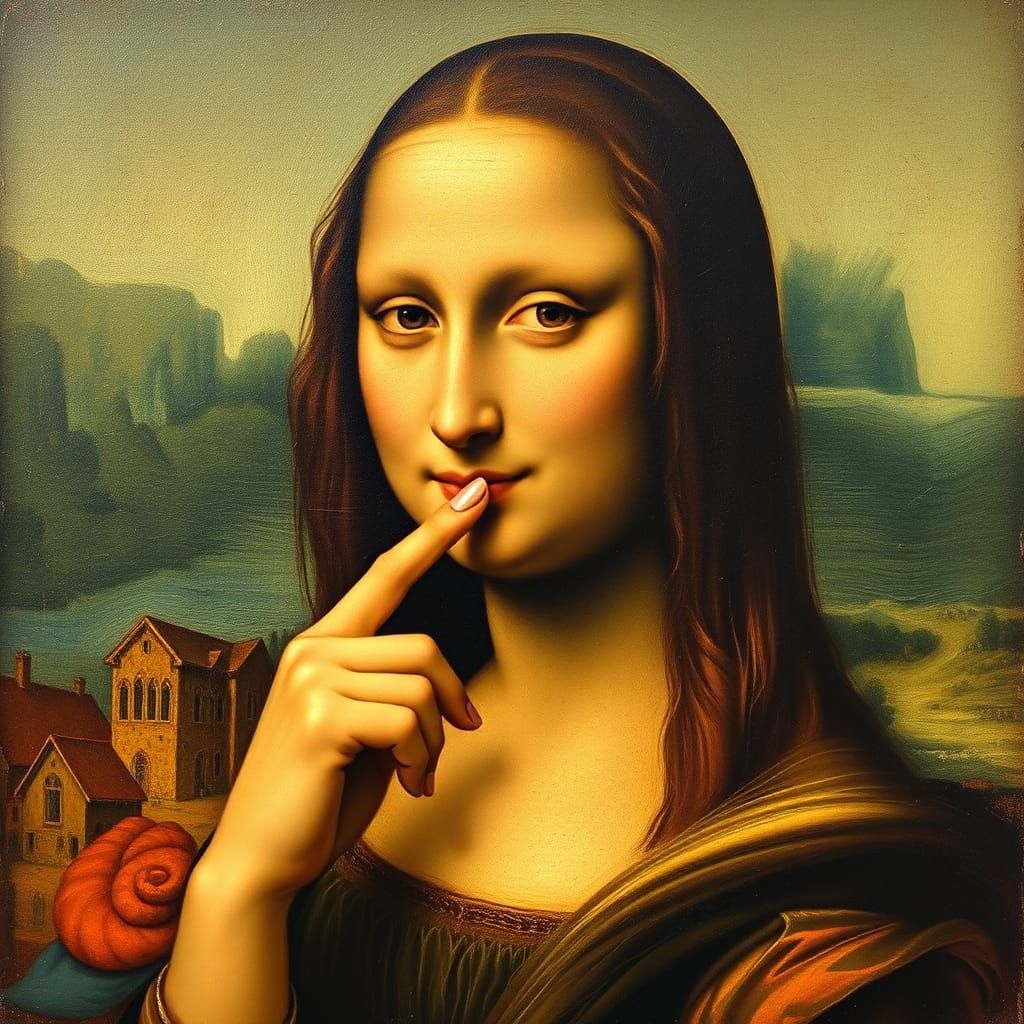 Mona Lisa with Finger in Nose: Humorous Portrait