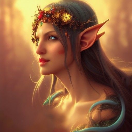 Fey Elf Hippie Portrait in Art Nouveau Style