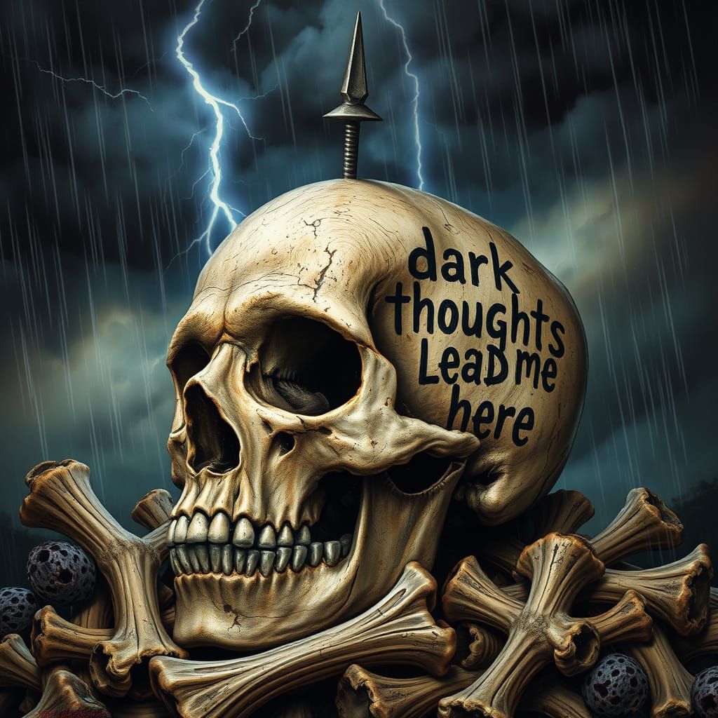 Hyperrealistic Skull with Spike in Storm