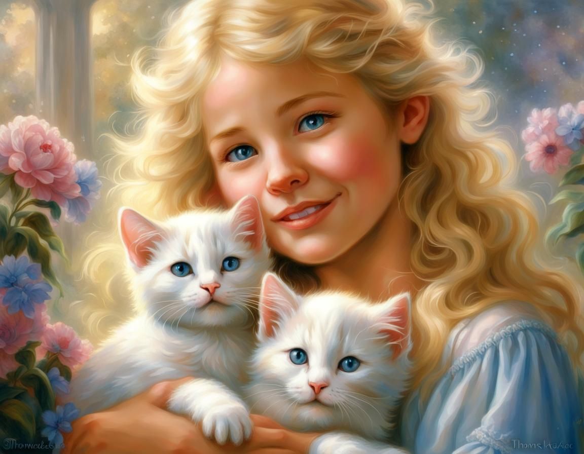 Girl with Kittens: Ethereal Fantasy Portrait