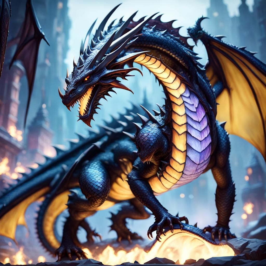 Dragon Over Burning City: Dark Fantasy Concept Art