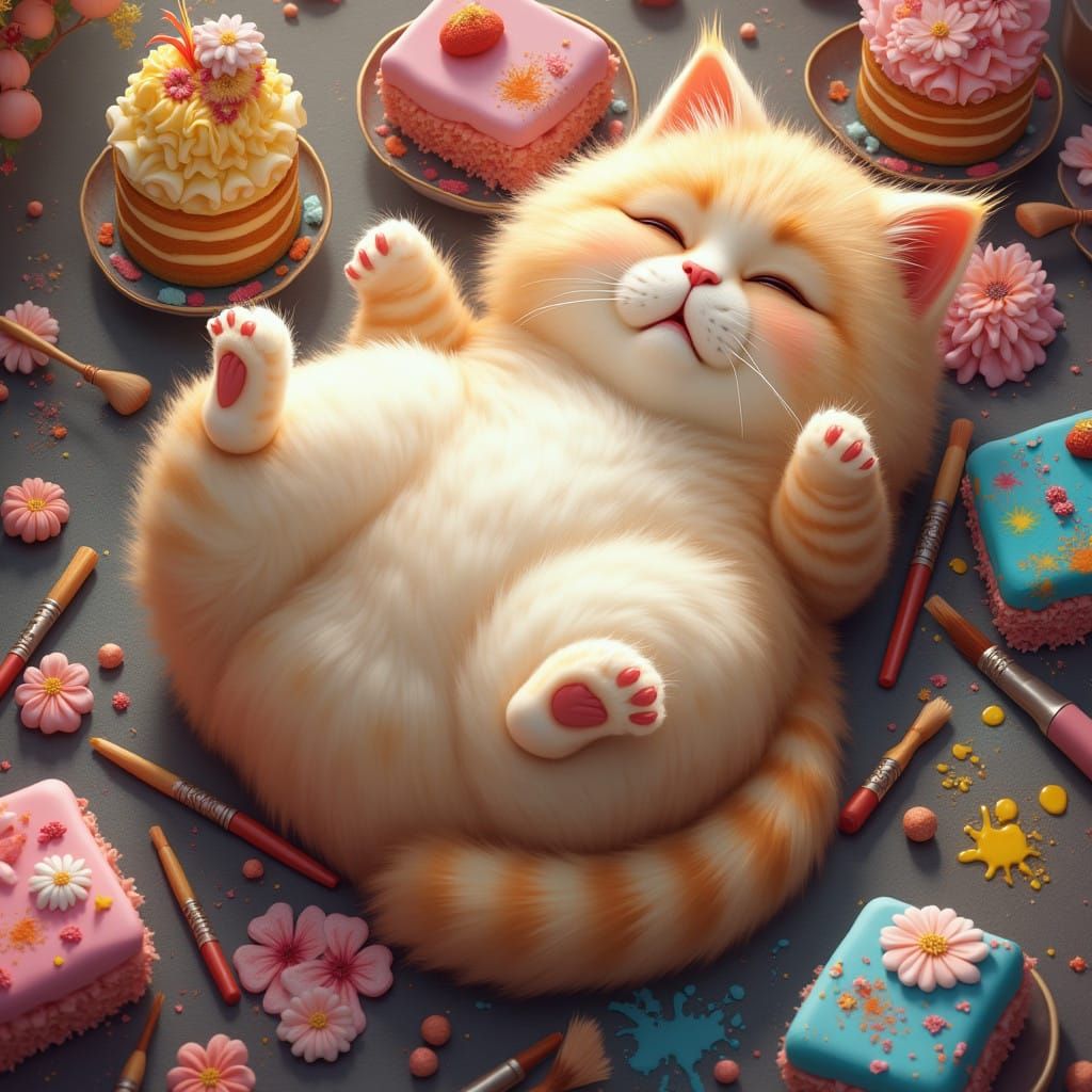 Whimsical Cat in Artistic Paradise