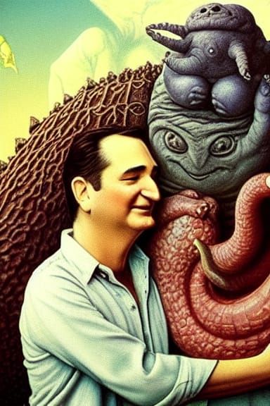 Surreal Portrait of Man with Snail Monster