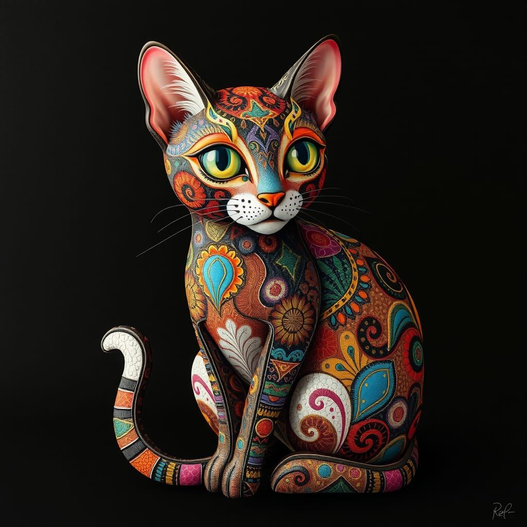 Intricately Detailed Cat in Patchwork Mosaic Style