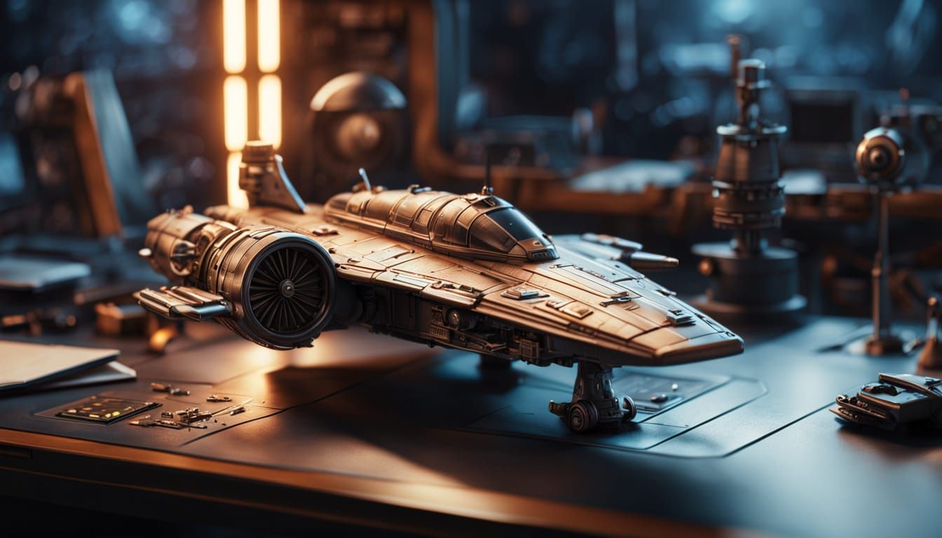 Miniature Star Cruiser on Desk: Macro Photography