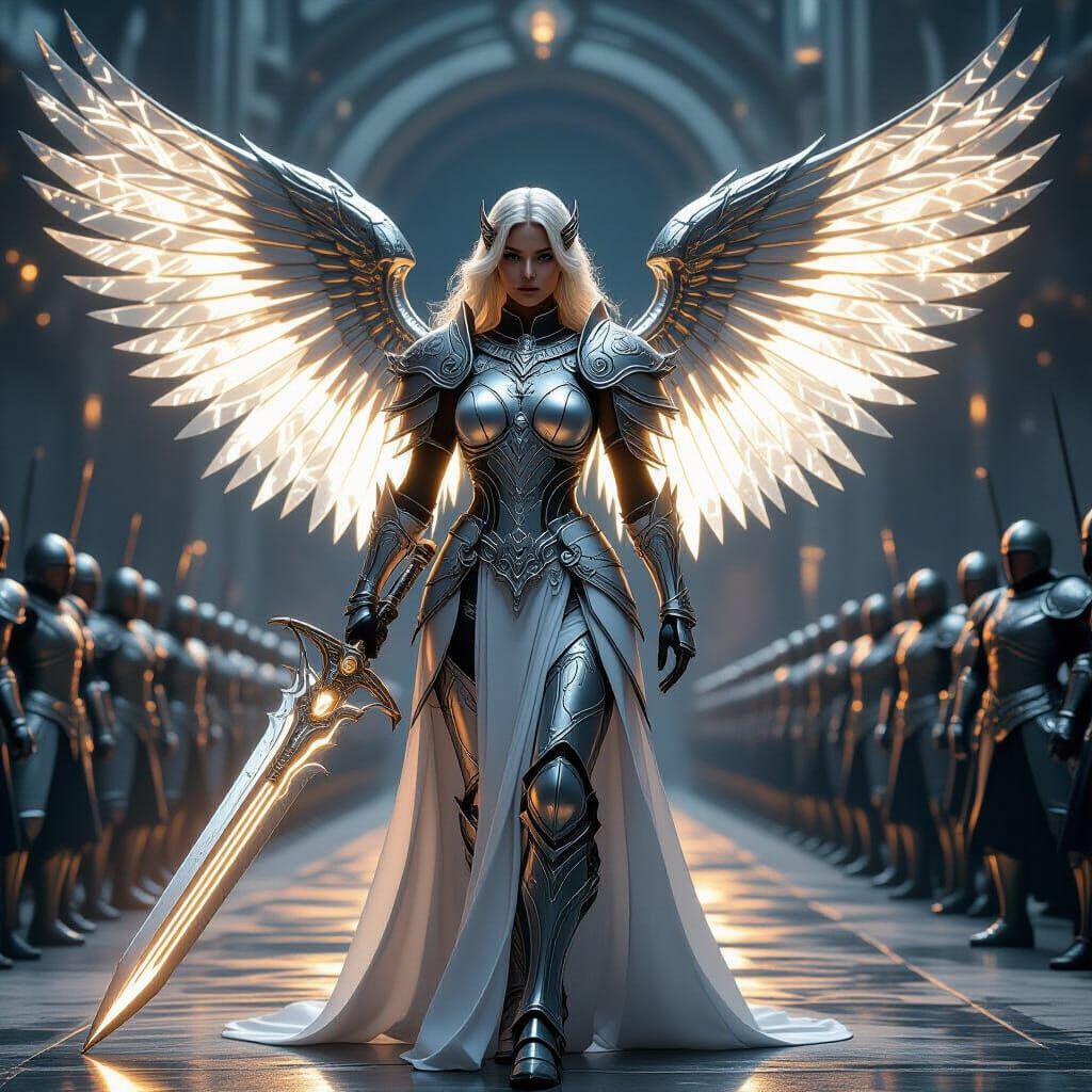 Majestic Female Angel with Greatsword in Fantasy Setting