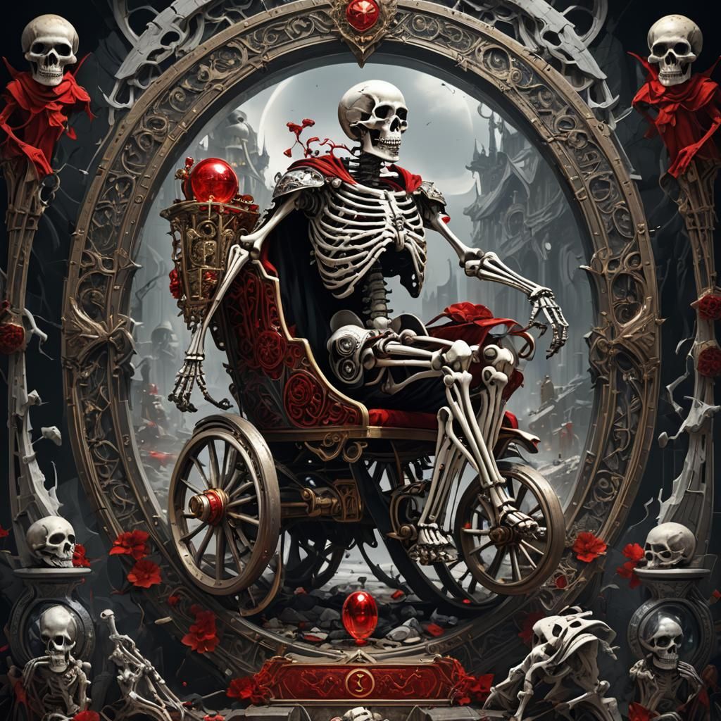 Skeleton as The Chariot Tarot Card in Dark Fantasy