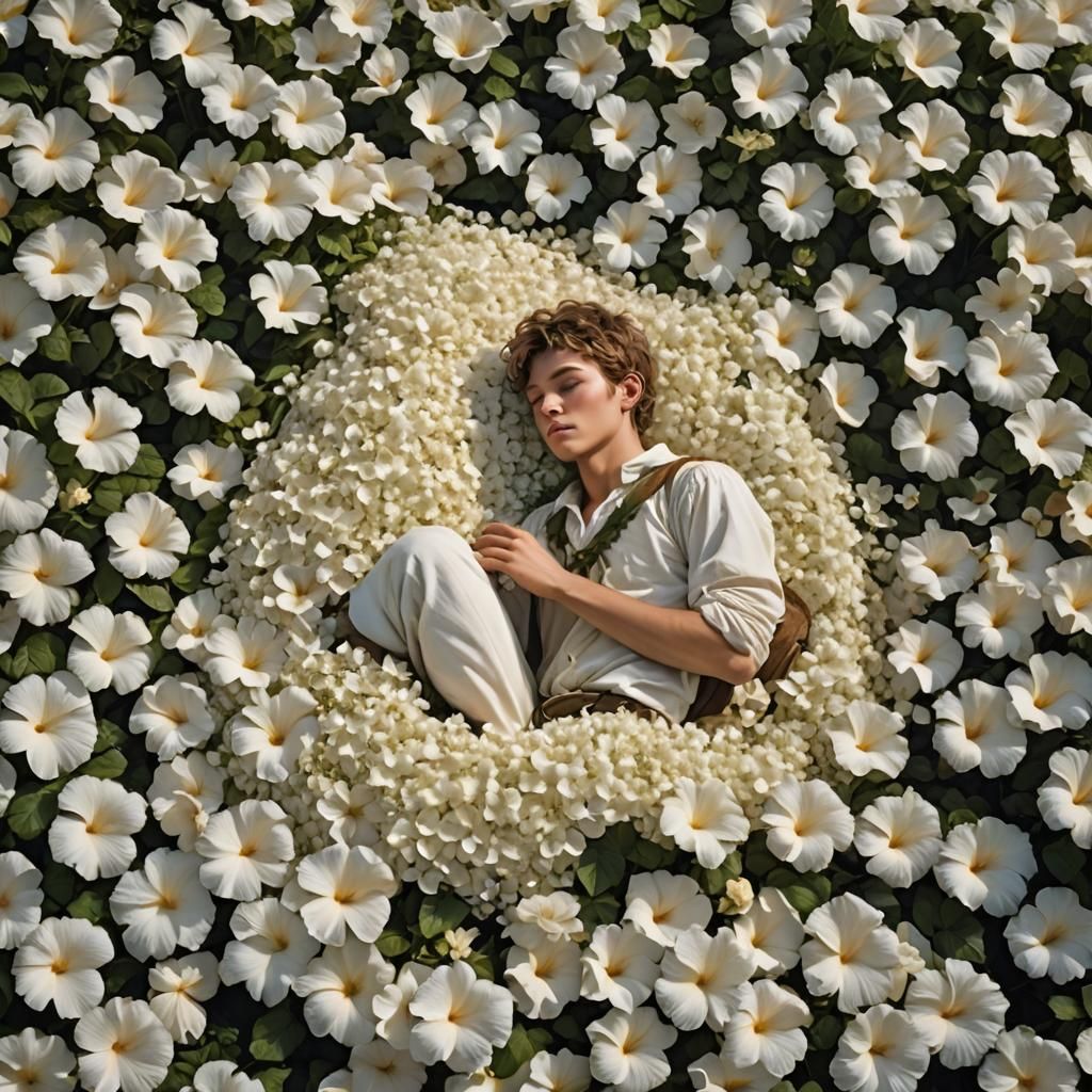 Peter Pan Sleeps in Hibiscus Field: Digital Painting