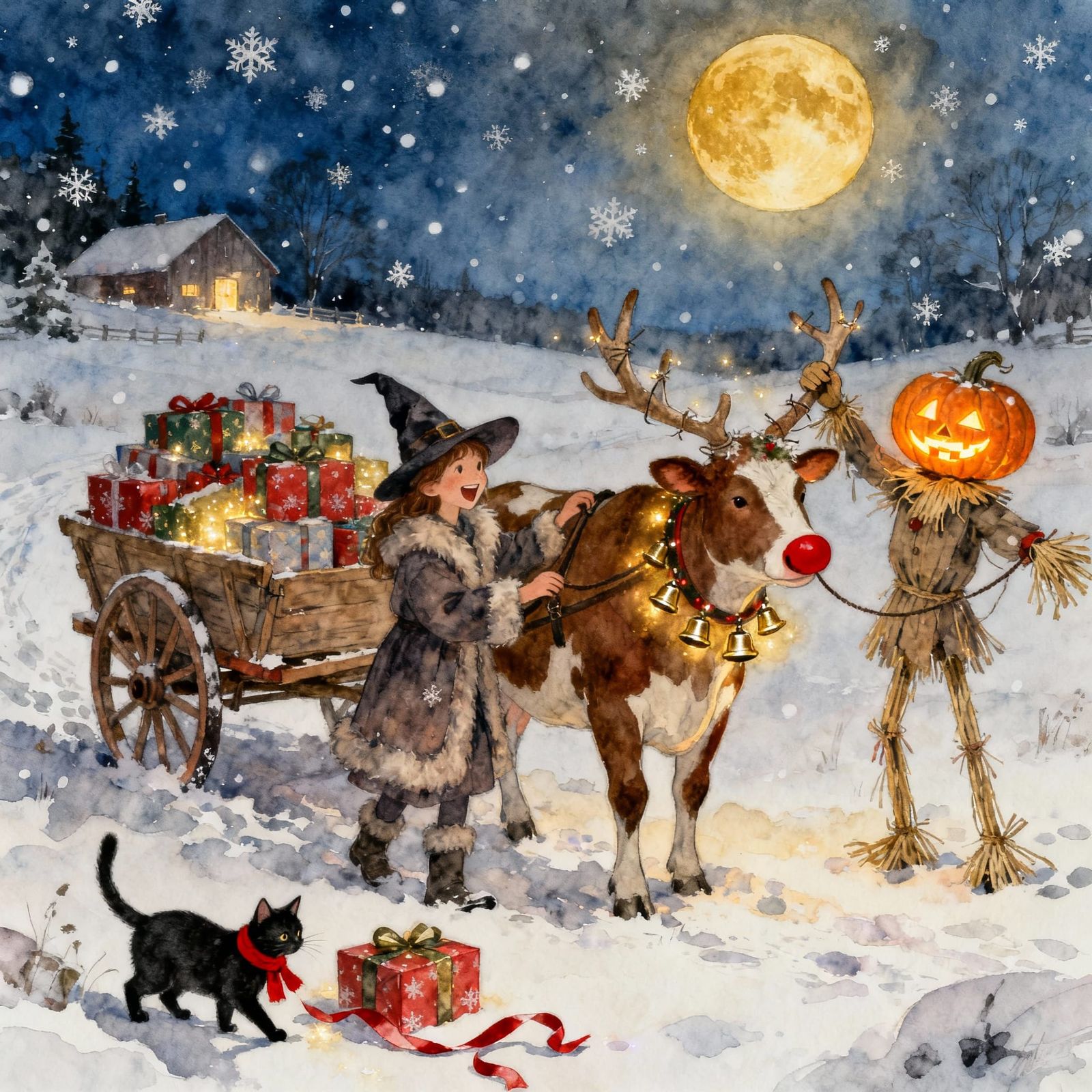 Whimsical Winter Fairytale: Witch, Scarecrow, and Reindeer C...