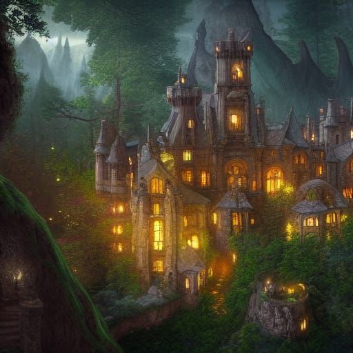 Majestic Castle in Moonlight: Fantasy Concept Art