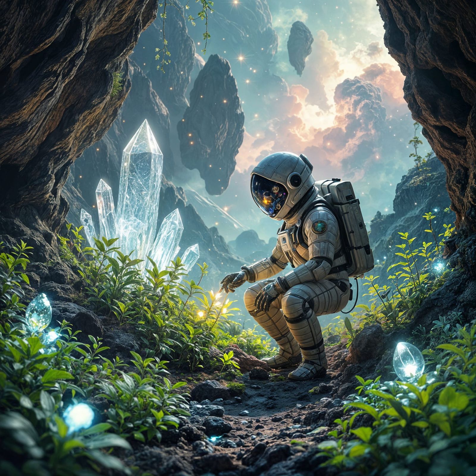 Bioluminescent Garden on Floating Asteroid