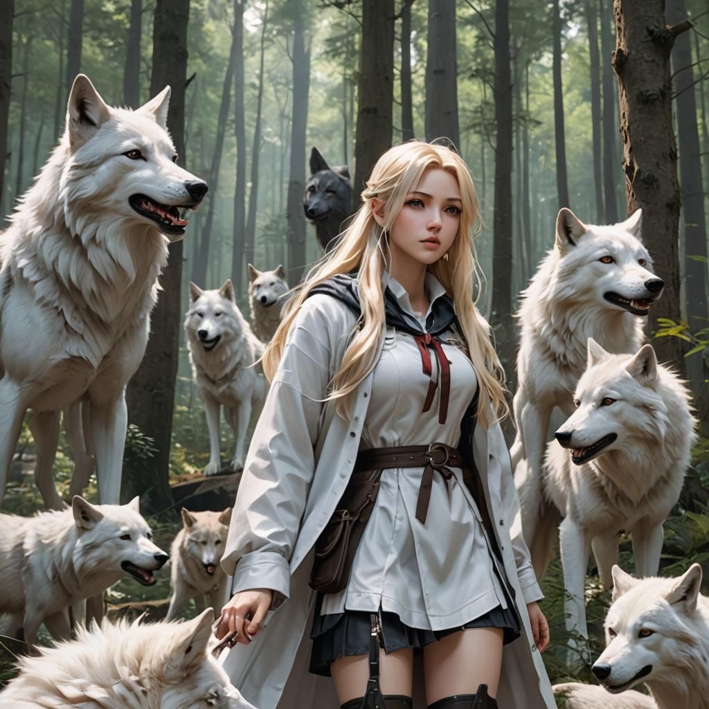 Anime Girl with Wolf in Detailed 3D Art