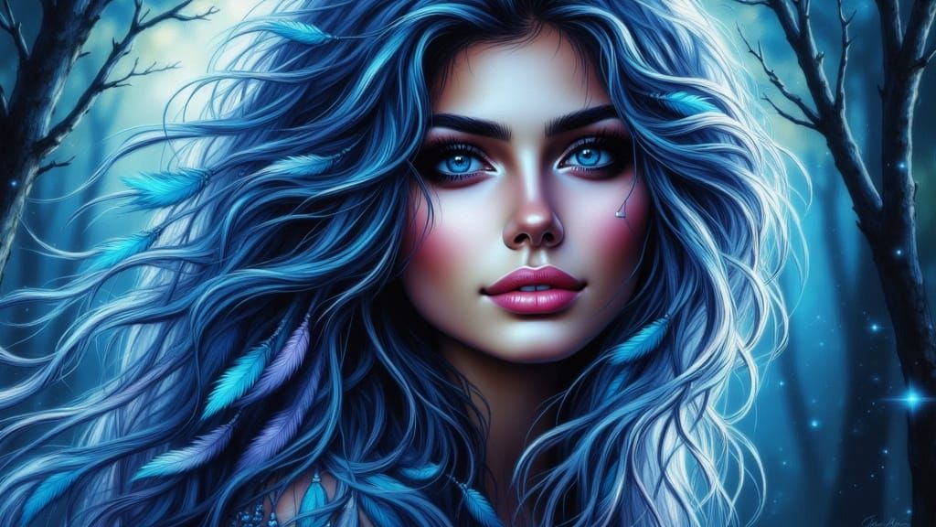 Ethereal Goddess in Moonlit Forest