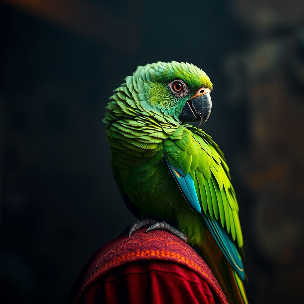 Emerald Parrot Perches on a Shoulder