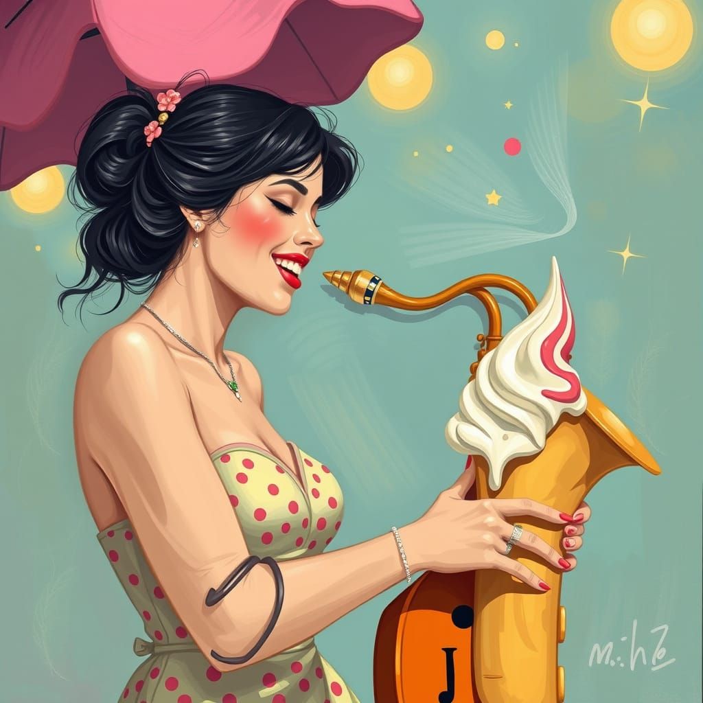 Female Ice Cream Jazz Musician: AI Art