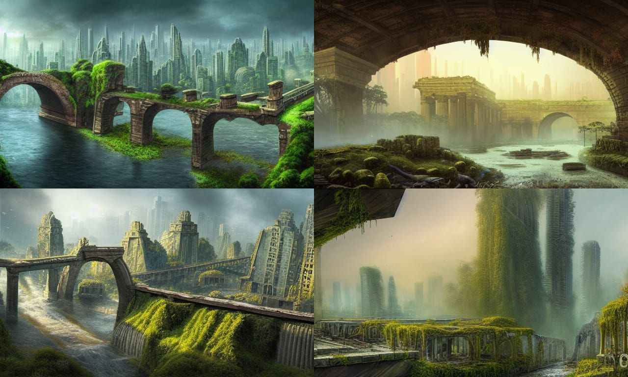 Jungle Reclaims Futuristic City Ruins: Matte Painting