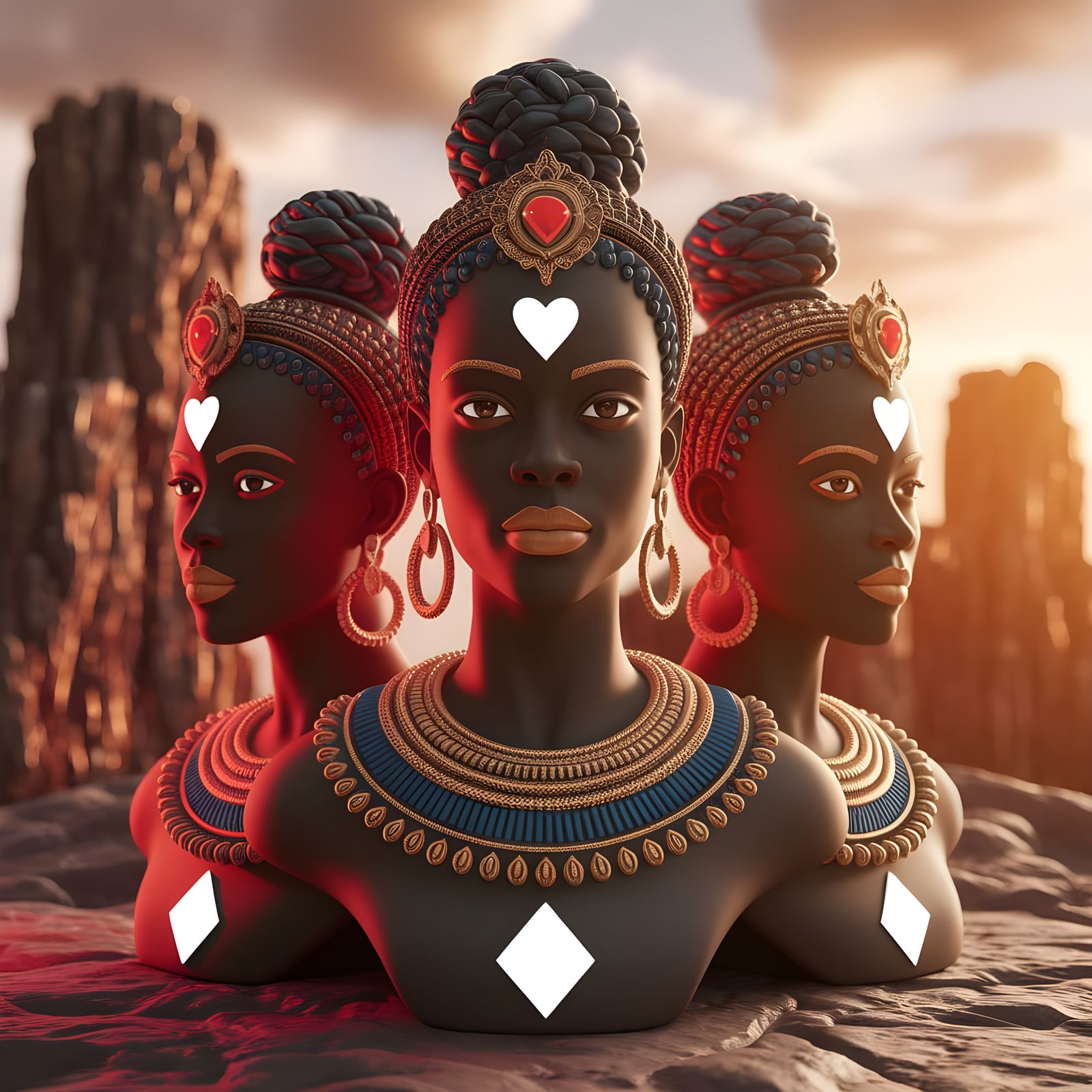 African Deities in Max Fleischer Style Portrait